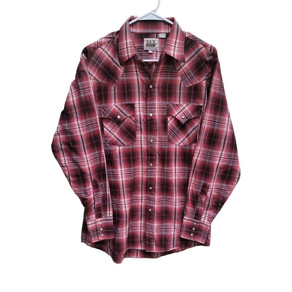 Ely Cattleman Shirt Mens M Red Plaid Pearl Snap Western Cowboy Long Sleeve - Picture 1 of 8